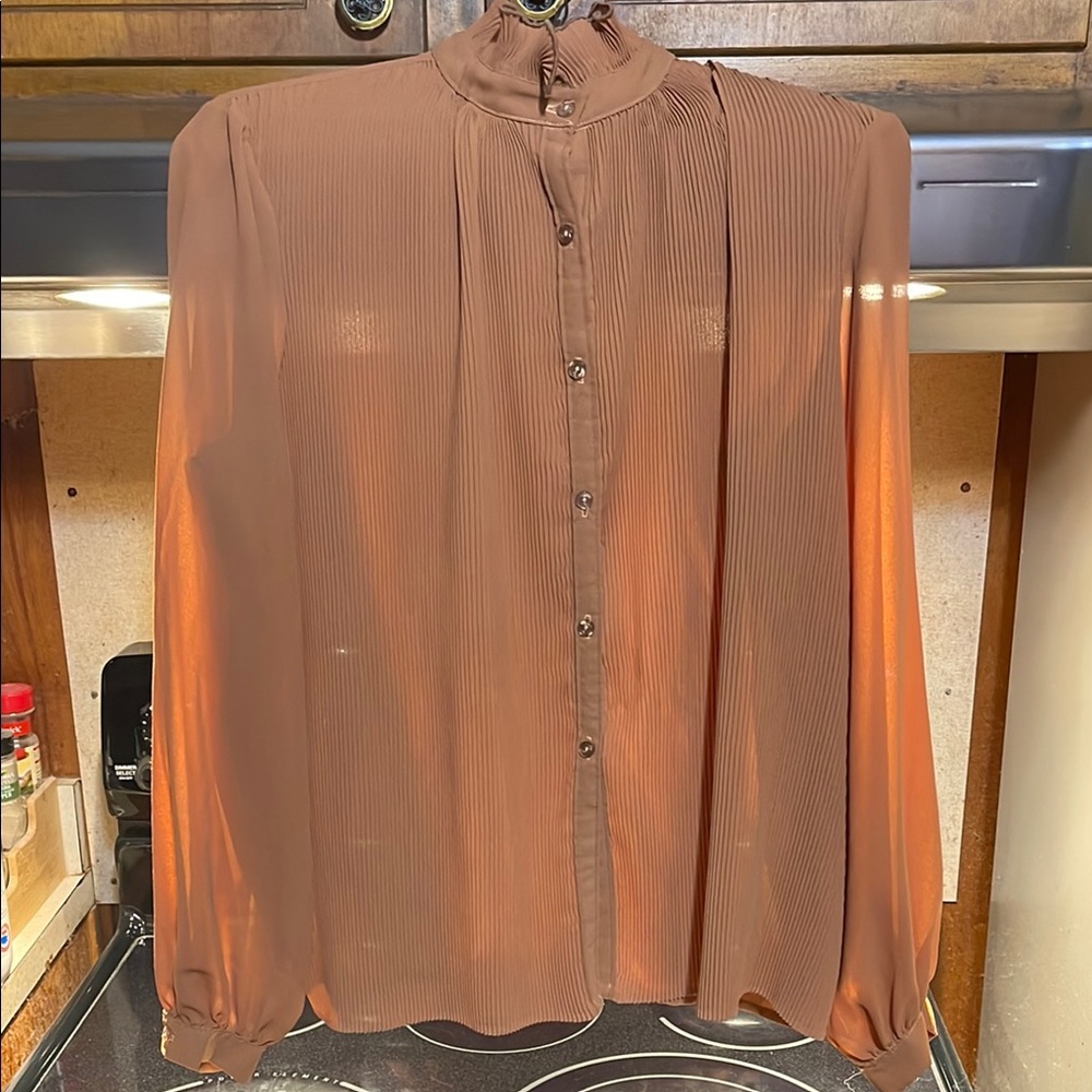 Elegant Brown Pleated Blouse